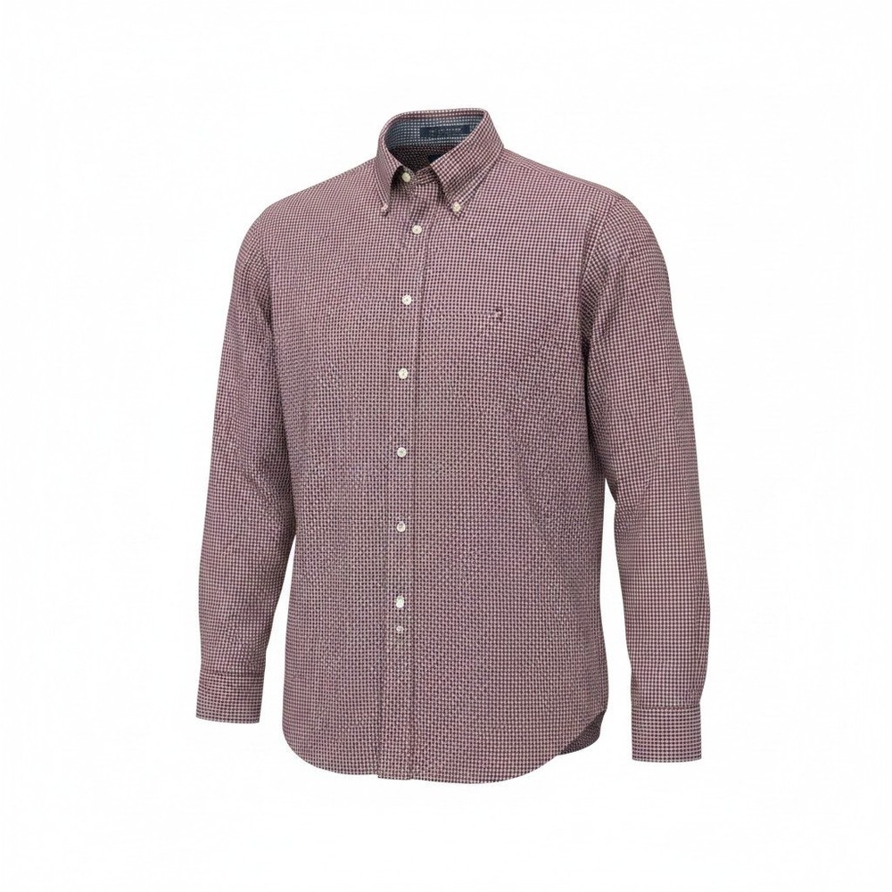 Button Down Shirt Tommy Hilfiger Large Mens Burgundy Excellent Micro Check Crest